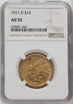 1911-D $10 Indian Eagle NGC AU55