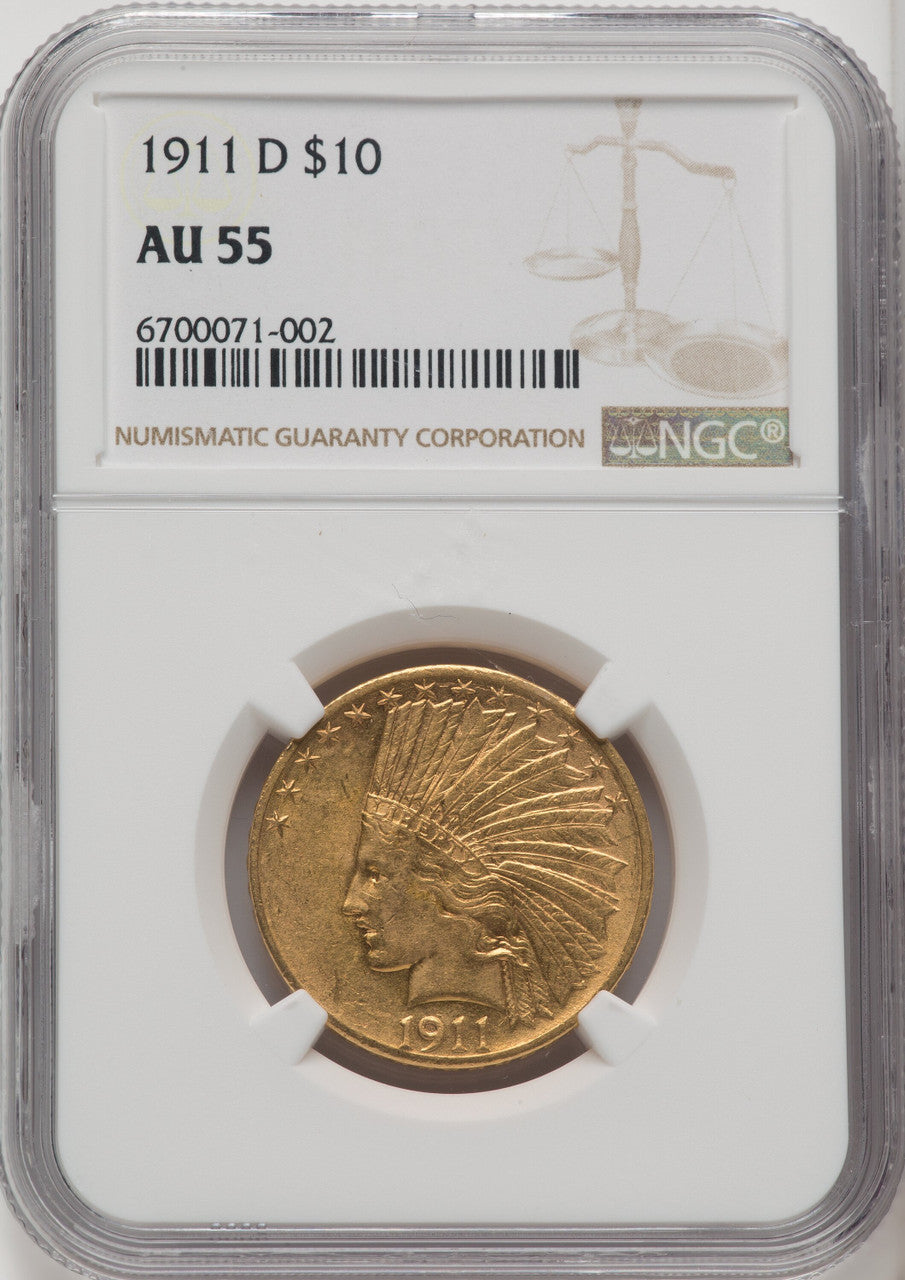 1911-D $10 Indian Eagle NGC AU55