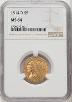 1914-D $5 Indian Half Eagle NGC MS64