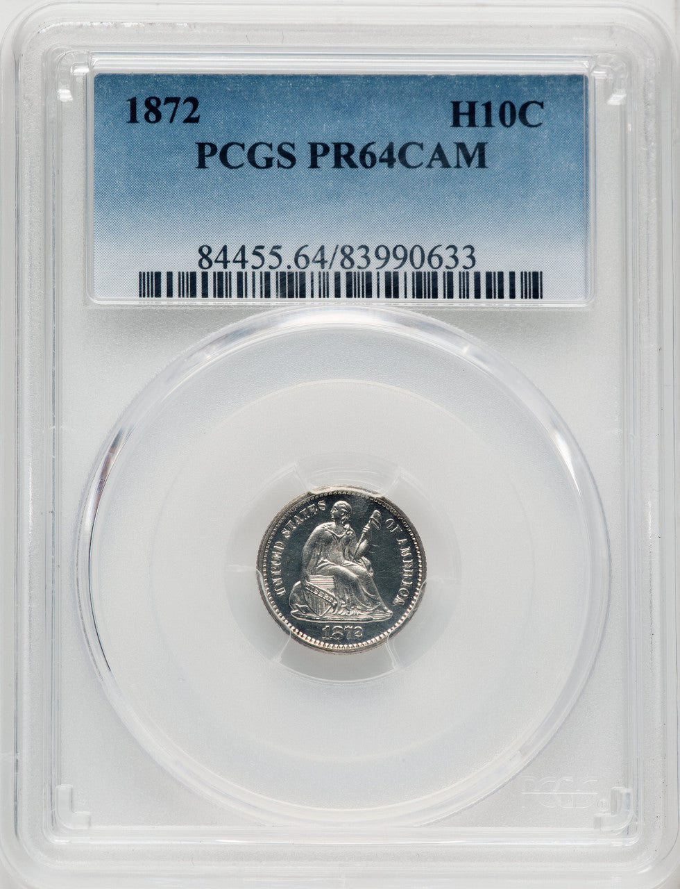 1872 H10C CA Proof Seated Half Dime PCGS PR64