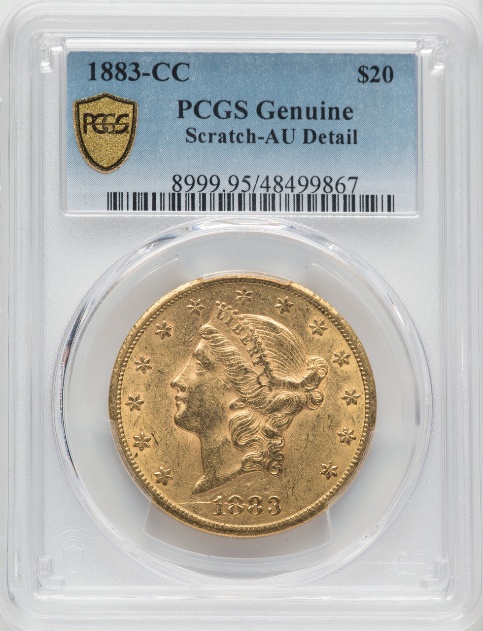 1883-CC $20 Genuine Liberty Double Eagle Genuine PCGS AU50