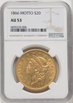 1866 $20 Liberty Double Eagle NGC AU53