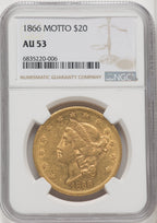1866 $20 Liberty Double Eagle NGC AU53