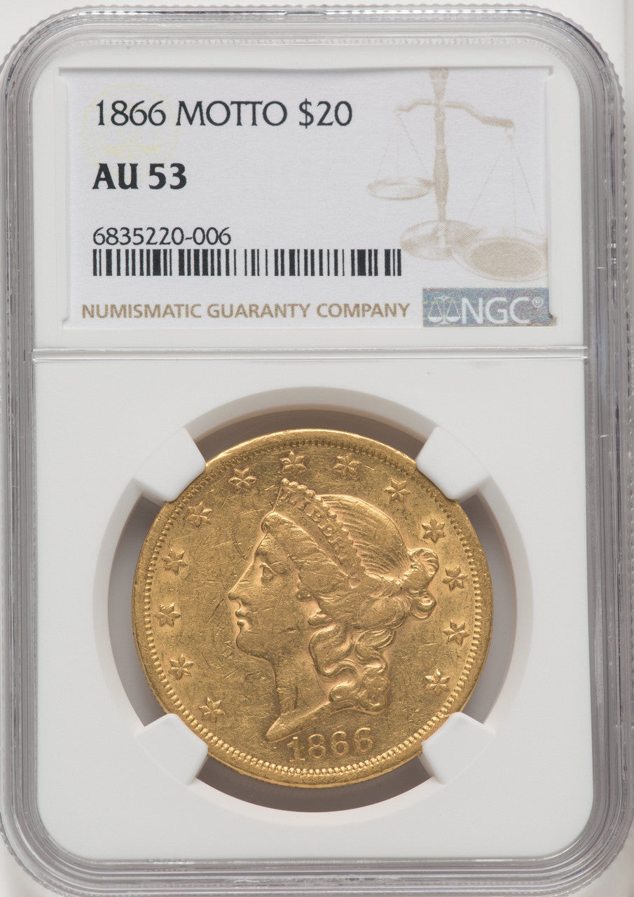 1866 $20 Liberty Double Eagle NGC AU53