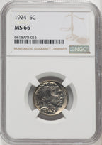 1924 5C Buffalo Nickel NGC MS66