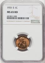 1931-S 1C RD Lincoln Cent NGC MS65 (766999031)