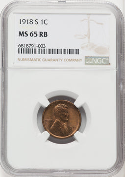 1918-S 1C RB Lincoln Cent NGC MS65
