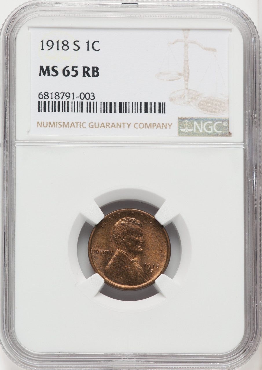 1918-S 1C RB Lincoln Cent NGC MS65