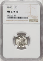 1936 10C FB Mercury Dime NGC MS67+