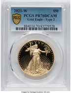 2021-W G$50 One Ounce Gold Eagle Type Two Blue Gradient PCGS PR70