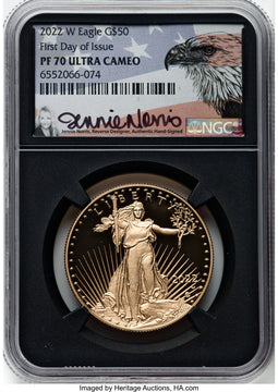 2022-W 1 oz Gold Eagle First Day of Issue NGC PF70 Jennie Norris