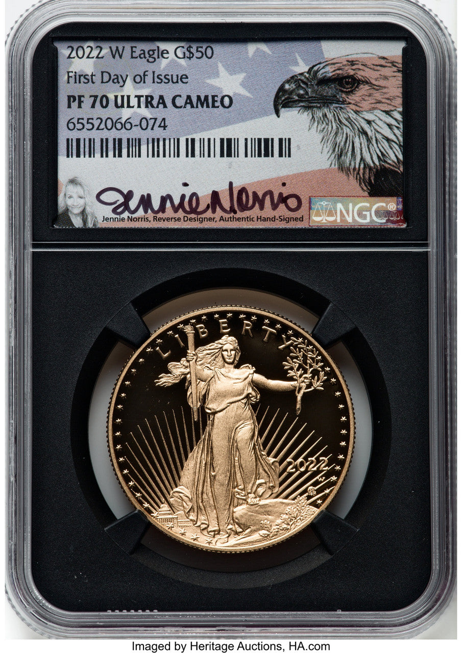 2022-W 1 oz Gold Eagle First Day of Issue NGC PF70 Jennie Norris