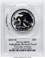 2019-W $25 Palladium Reverse Proof First Day of Issue Moy UHR Signature PCGS PR70