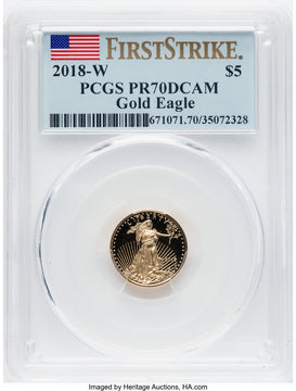 2018-W $5 Tenth Ounce Gold Eagle First Strike FS Flag PCGS PR70