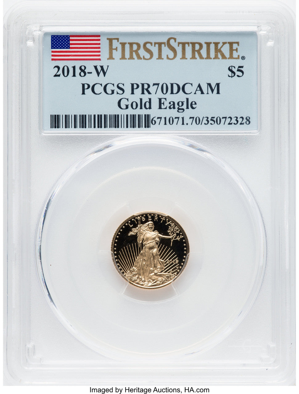 2018-W $5 Tenth Ounce Gold Eagle First Strike FS Flag PCGS PR70