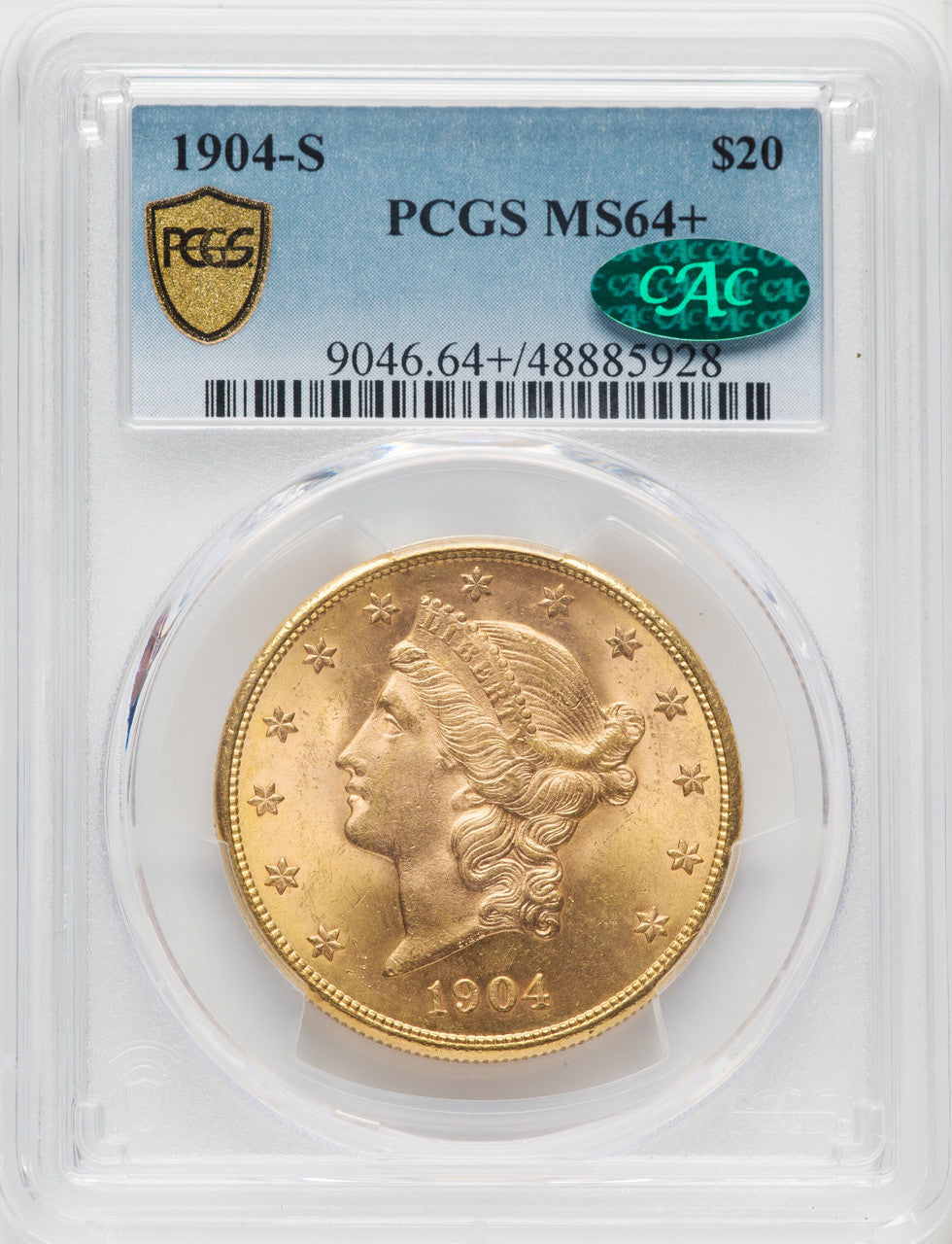 1904-S $20 CAC Liberty Double Eagle PCGS MS64+