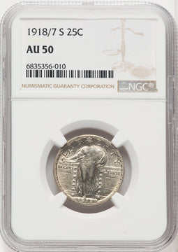 1918/7-S 25C Standing Liberty Quarter NGC AU50