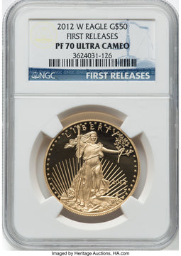 2012-W $50 One-Ounce Gold Eagle First Strike FR Blue NGC PF70