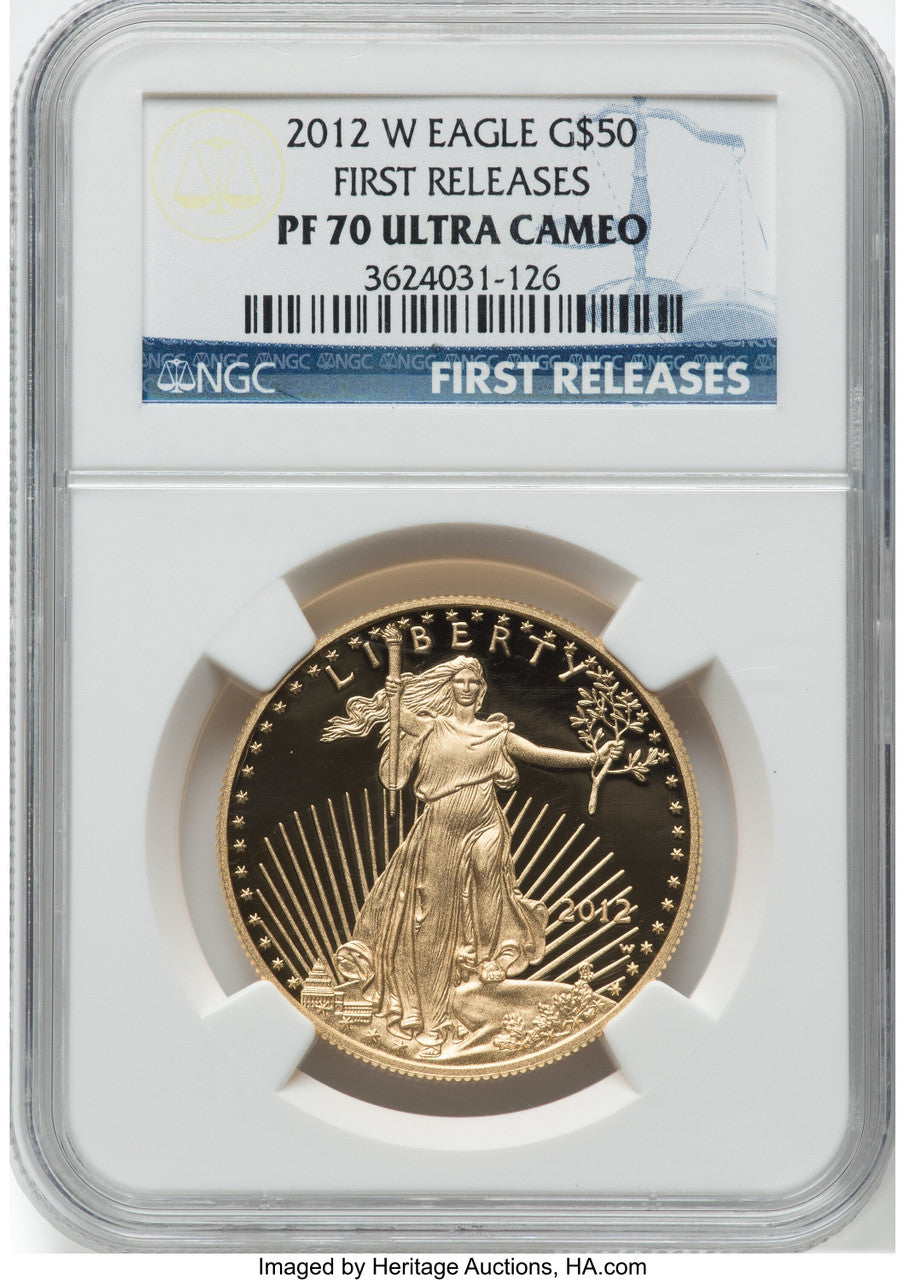 2012-W $50 One-Ounce Gold Eagle First Strike FR Blue NGC PF70