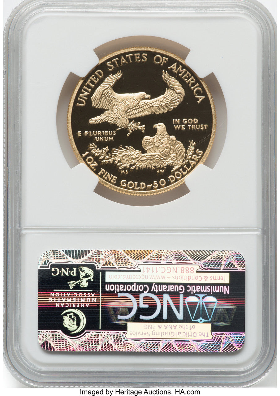 2012-W $50 One-Ounce Gold Eagle First Strike FR Blue NGC PF70