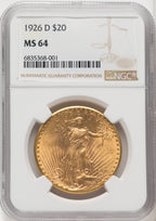 1926-D $20 Saint-Gaudens Double Eagle NGC MS64