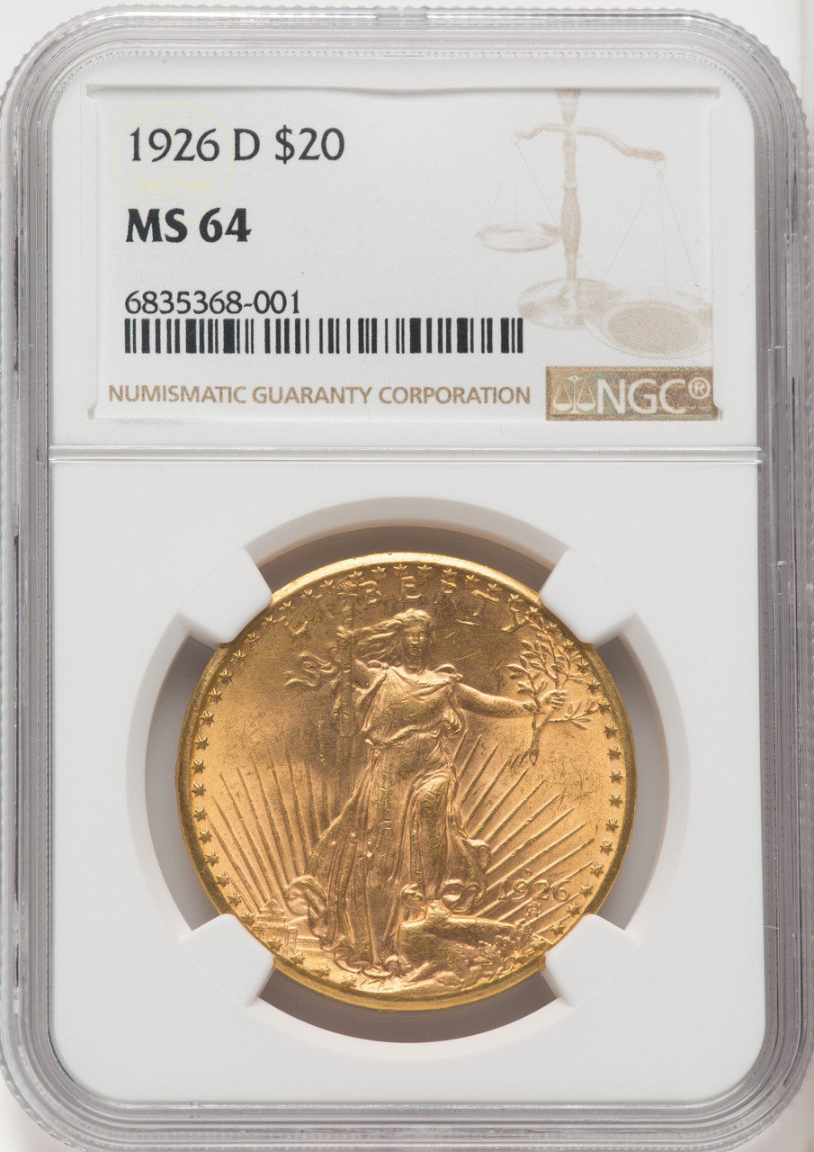 1926-D $20 Saint-Gaudens Double Eagle NGC MS64
