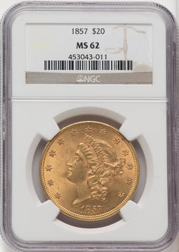 1857 $20 Liberty Double Eagle NGC MS62