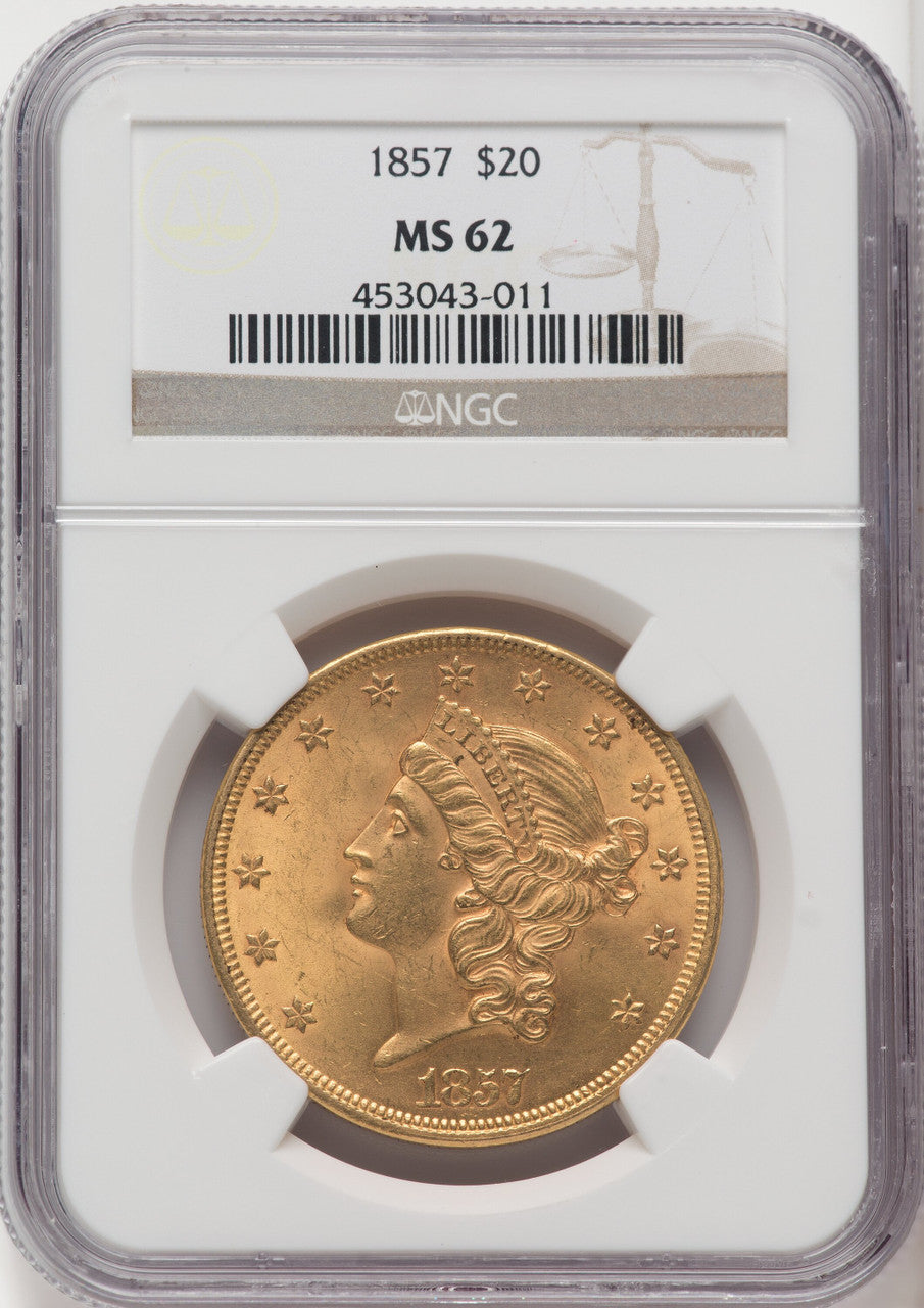 1857 $20 Liberty Double Eagle NGC MS62