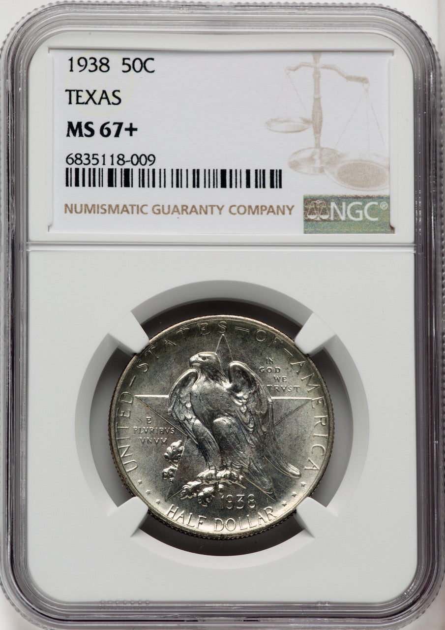 1938 50C Texas Commemorative Silver NGC MS67+
