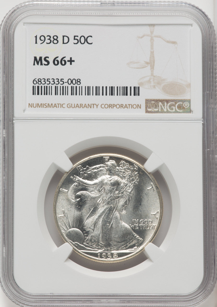 1938-D 50C Walking Liberty Half Dollar NGC MS66+ (766023004)
