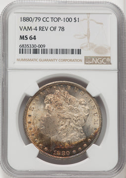 1880-CC $1 80/79 Reverse of 1878 VAM-4 Morgan Dollar NGC MS64
