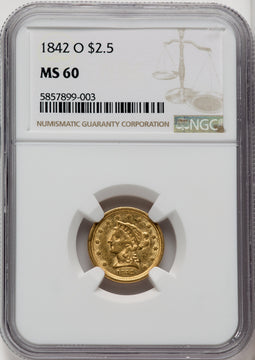 1842-O $2.50 Liberty Quarter Eagle NGC MS60