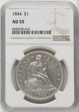 1844 S$1 Seated Dollar NGC AU55
