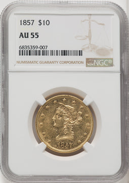 1857 $10 Liberty Eagle NGC AU55