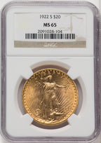 1922-S $20 Saint-Gaudens Double Eagle NGC MS65