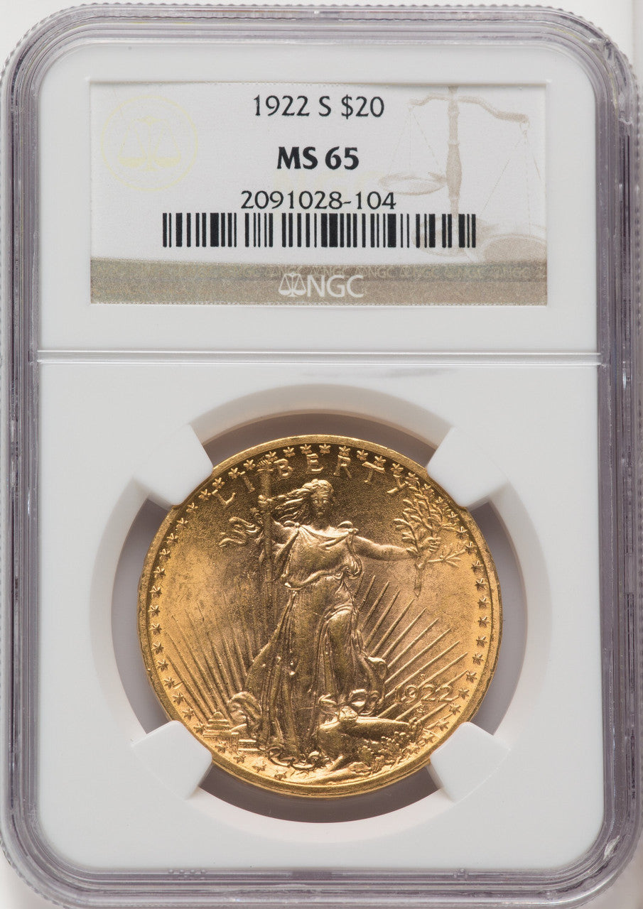 1922-S $20 Saint-Gaudens Double Eagle NGC MS65