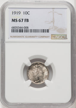1919 10C FB Mercury Dime NGC MS67