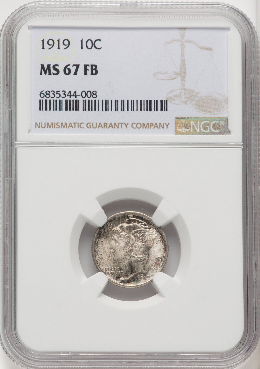 1919 10C FB Mercury Dime NGC MS67