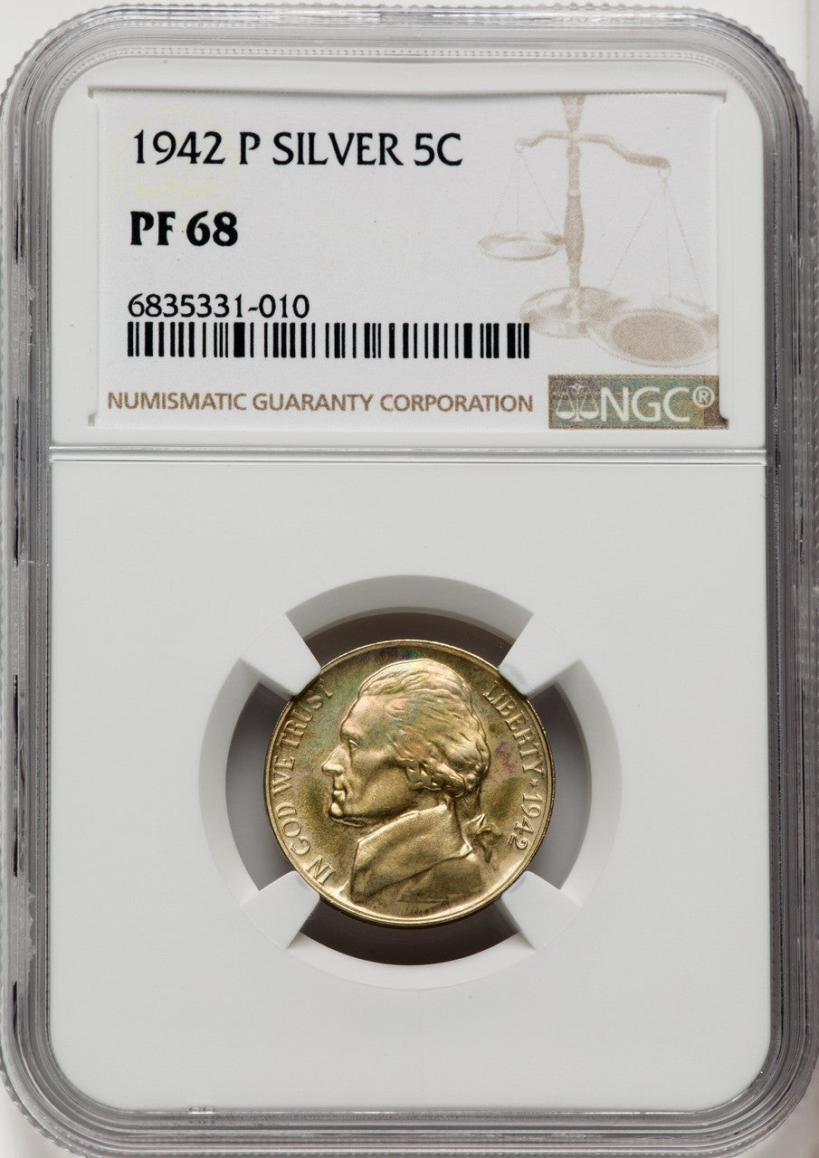 1942-P 5C TYPE 2 Proof Jefferson Nickel NGC PR68 (766550014)