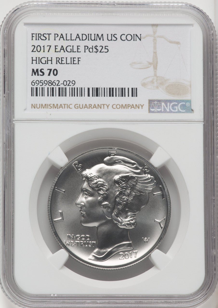 2017 $25 Palladium Brown Label NGC MS70
