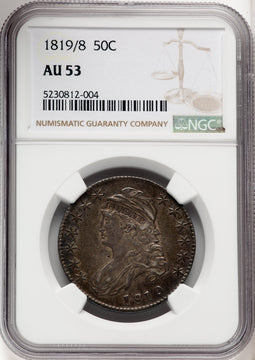1819/8 50C Small 9 Bust Half Dollar NGC AU53