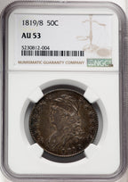 1819/8 50C Small 9 Bust Half Dollar NGC AU53