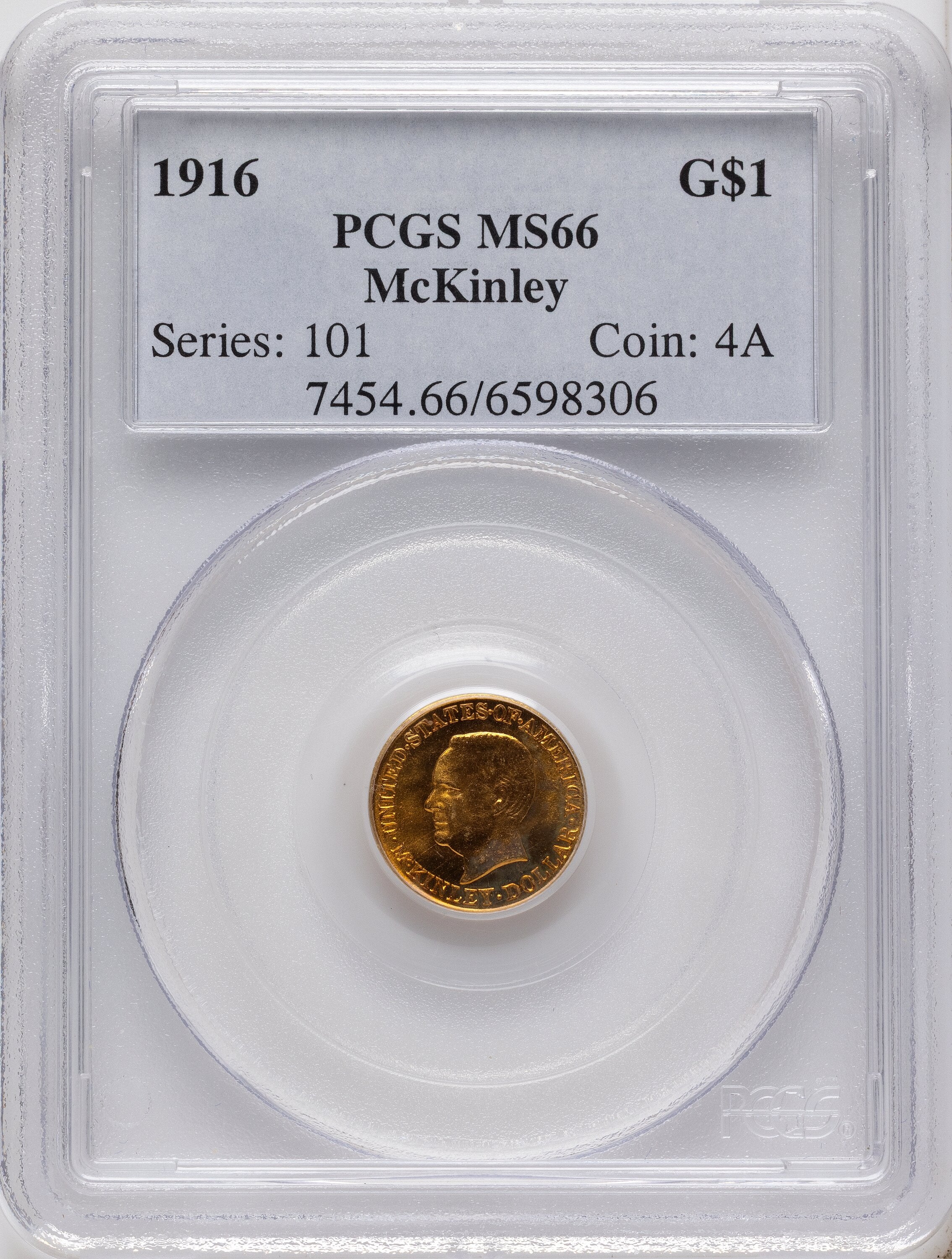 1916 G$1 McKinley Commemorative Gold PCGS MS66