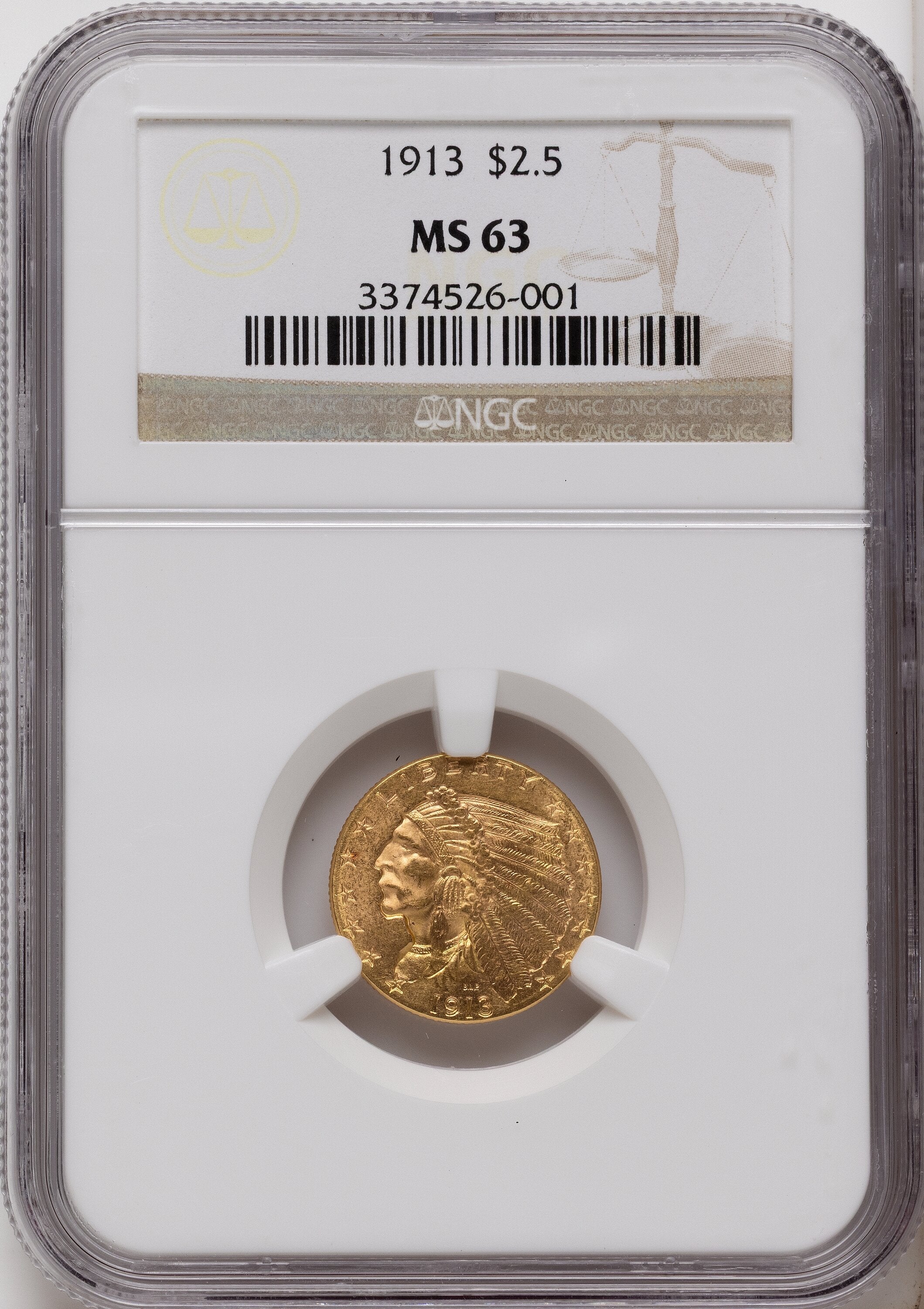 1913 $2.50 Indian Quarter Eagle NGC MS63