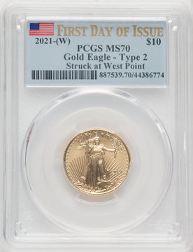 2021 $10 Quarter Ounce Gold Eagle Type Two FDI FDI Flag PCGS MS70