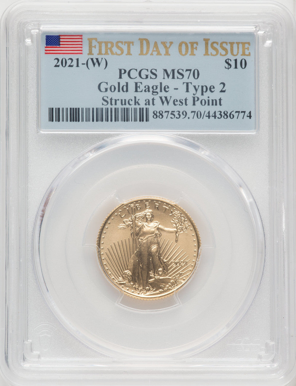 2021 $10 Quarter Ounce Gold Eagle Type Two FDI FDI Flag PCGS MS70