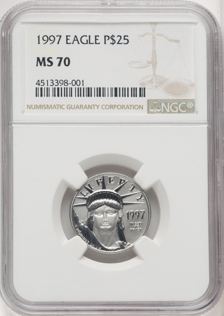 1997 $25 Quarter-Ounce Platinum Eagle Brown Label NGC MS70