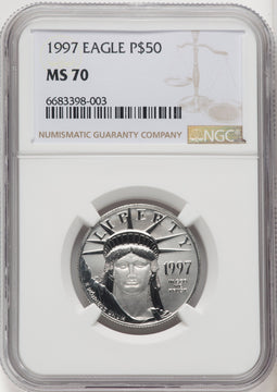 1997 $50 Half-Ounce Platinum Eagle Brown Label NGC MS70