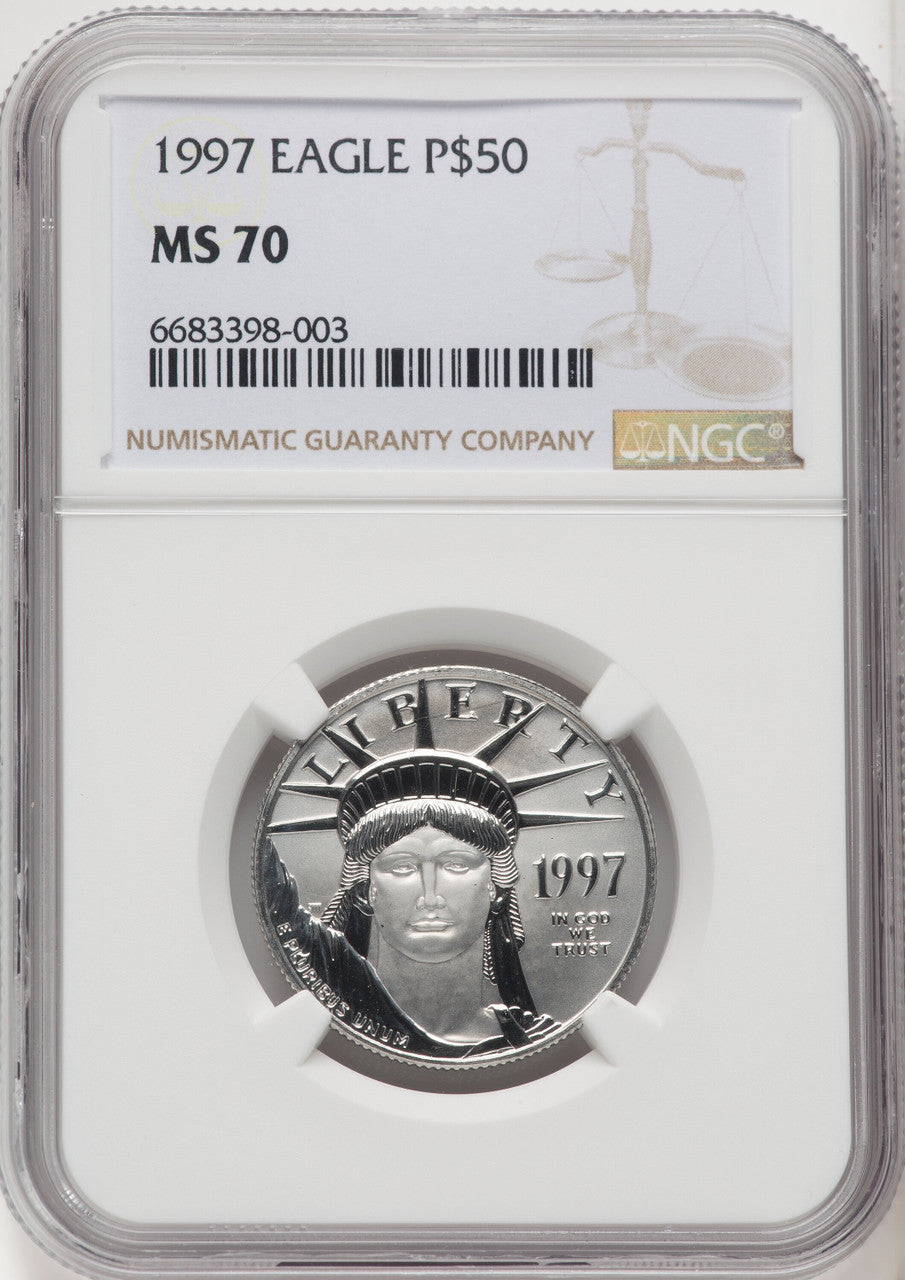 1997 $50 Half-Ounce Platinum Eagle Brown Label NGC MS70