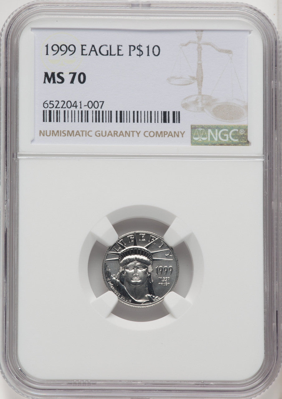 1999 $10 Tenth-Ounce Platinum Eagle Brown Label NGC MS70
